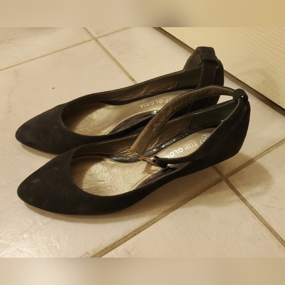Black suede leather kitten heels, size 38/7.5